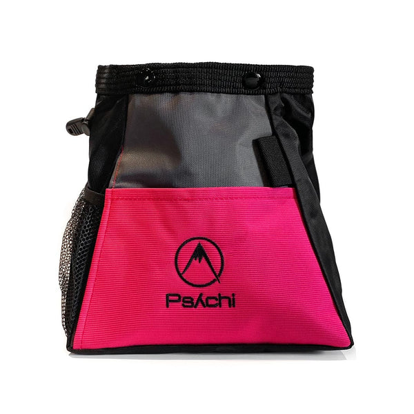 Bright pink bouldering chalk bag, bucket for climbing chalk