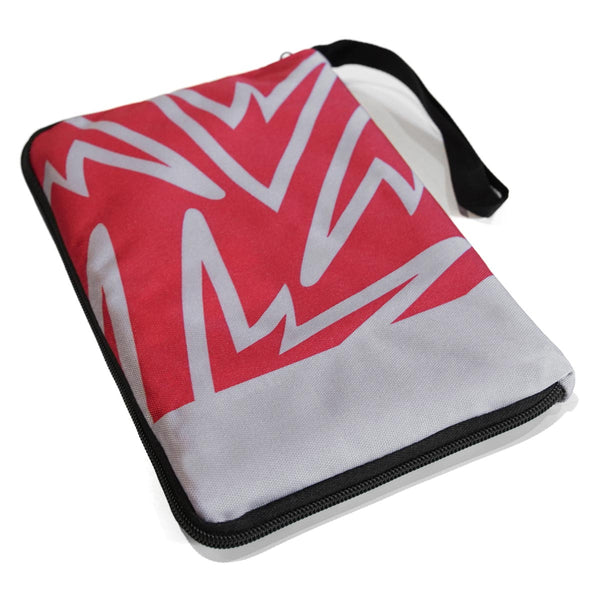 A red and grey climbing guide book protector case.