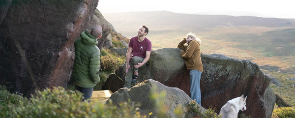 Psychi staff members climbing at Burbage South in the Peak District