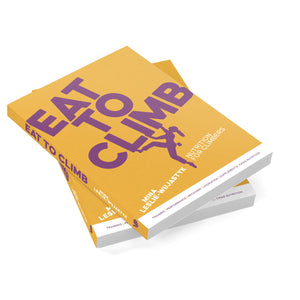 An orange book with the title 'Eat To Climb - Nutrition for Climbers', by Mina Leslie-Wujastyk.