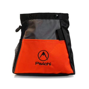Bright orange bouldering chalk bag, bucket for climbing chalk