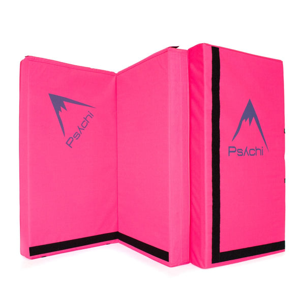 Bright Pink Triple Fold Rock Climbing and Bouldering Crash Pad Psych