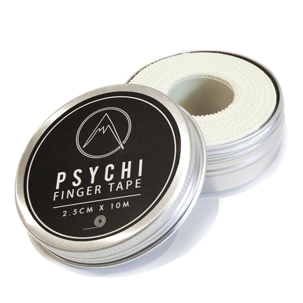a roll of 2.5cm wide climbing finger tape inside a recyclable tin container