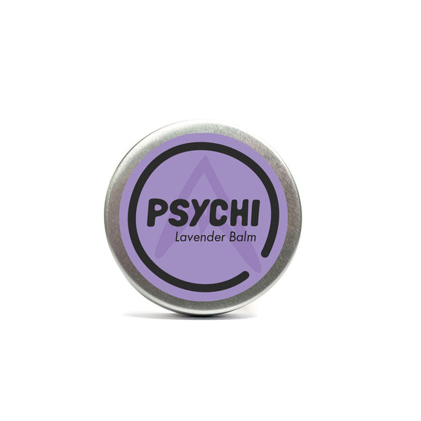 A metal tin with purple label. The tin contains lavender scented natural beeswax balm for climbers hands.