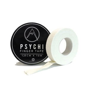 white finger tape for climbing in a black and silver tin, 1.25cm width tape