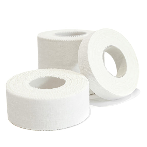 three rolls of white climbing finger tape in 1.25, 2.5 and 5 centimetre widths.