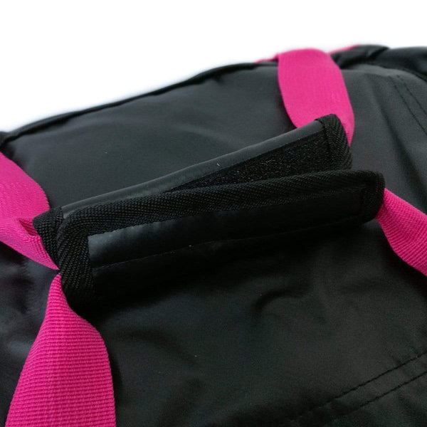 Black and pink velcro fastened carry handle.