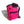 Rear of pink chalk bag with zipped pocket, a black waist strap and a black drawstring closure.