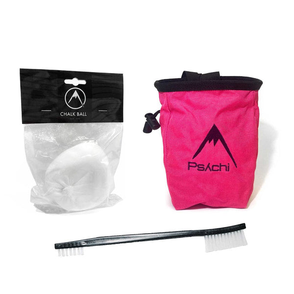cute chalk bag with chalk ball and bouldering brush